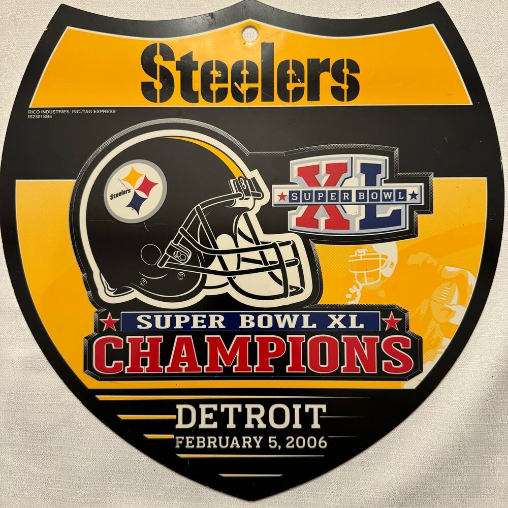 Pittsburg Steelers Super Bowl XL Champion Detroit 2006 Shield Wall Sign NFL Rico